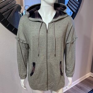 Heather Gray Hoodie with Plaid & Ruffle Accents